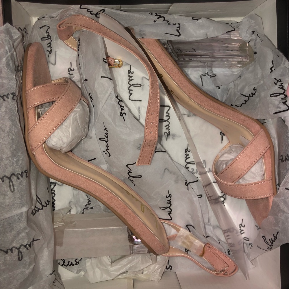 Blush nude block heels